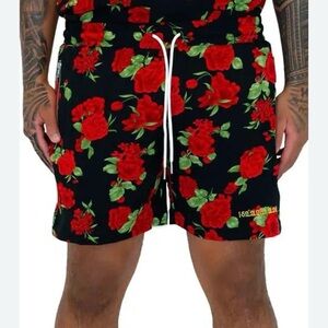Island Avenue Daily Red Roses Floral Drawstring Shorts Men’s Size Large